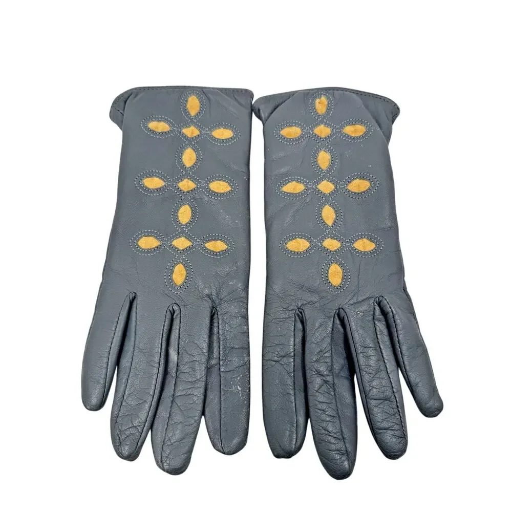 Merona Ladies Leather Gloves Size Large/XL Grey with Tan Details